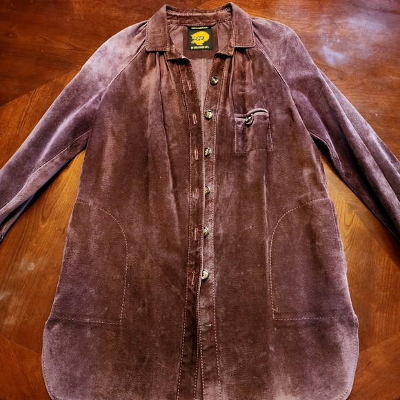 VTG FOX RUN Burgundy Brown Suede Leather Button Down Shirt Jacket - Picture 11 of 15